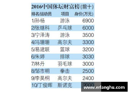 国内体育明星身价排行榜前十名最新揭晓 2024年最新数据分析